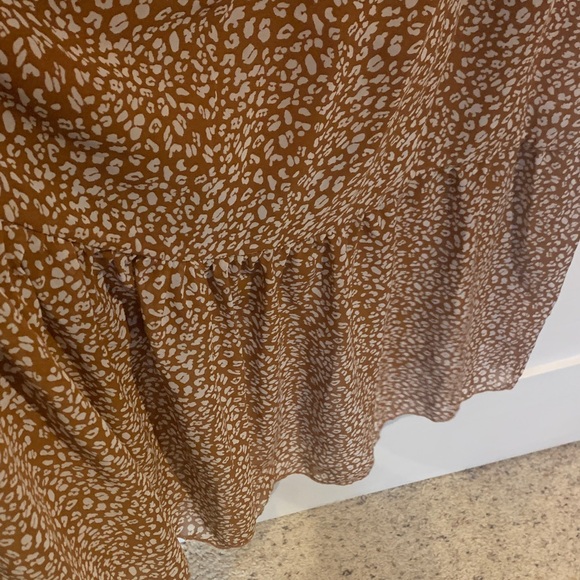 Flutter-Sleeve Brown Maxi Wrap Dress with Self-Tie Belt - Picture 3 of 5